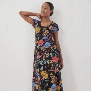 Pact Fit and Flare Maxi Cross back Organic Cotton Floral Black Dress Medium